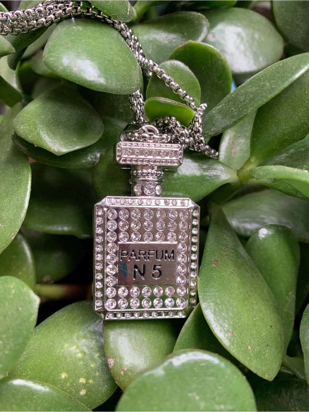 Crystal Parfum N5 Pendant Necklace - Silver Titanium